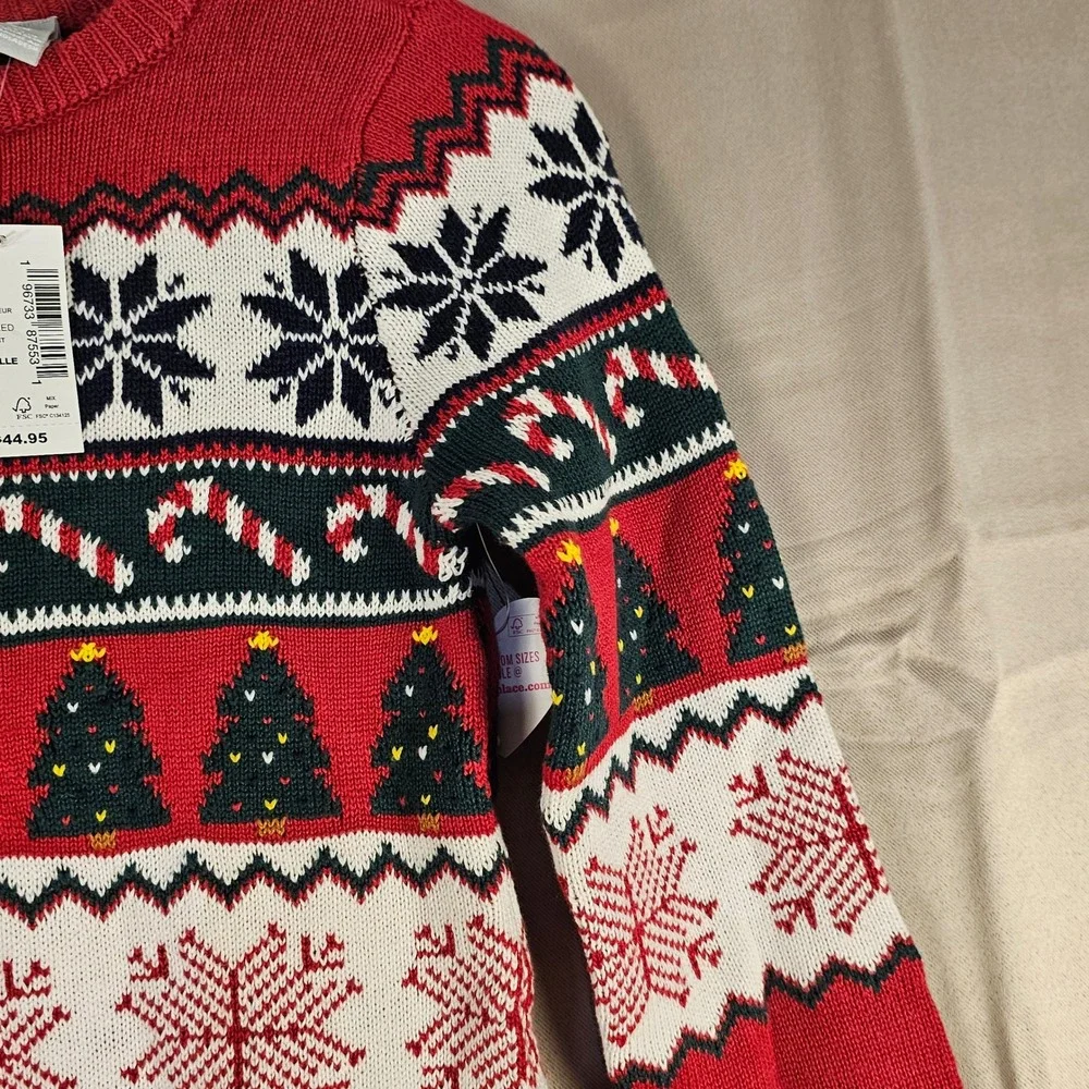 NWT The Children's Place Girls Red Fair Isle Christmas Sweater Dress 7 8‎